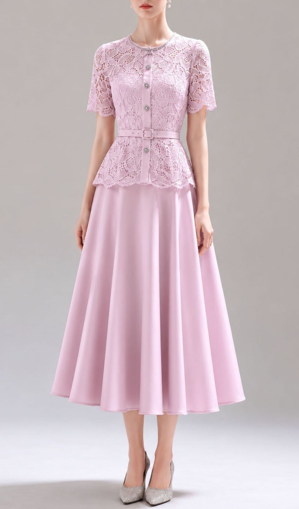 Lashunay Lace Belt Midi Dress Flowering Girl