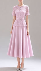 Lashunay Lace Belt Midi Dress Flowering Girl