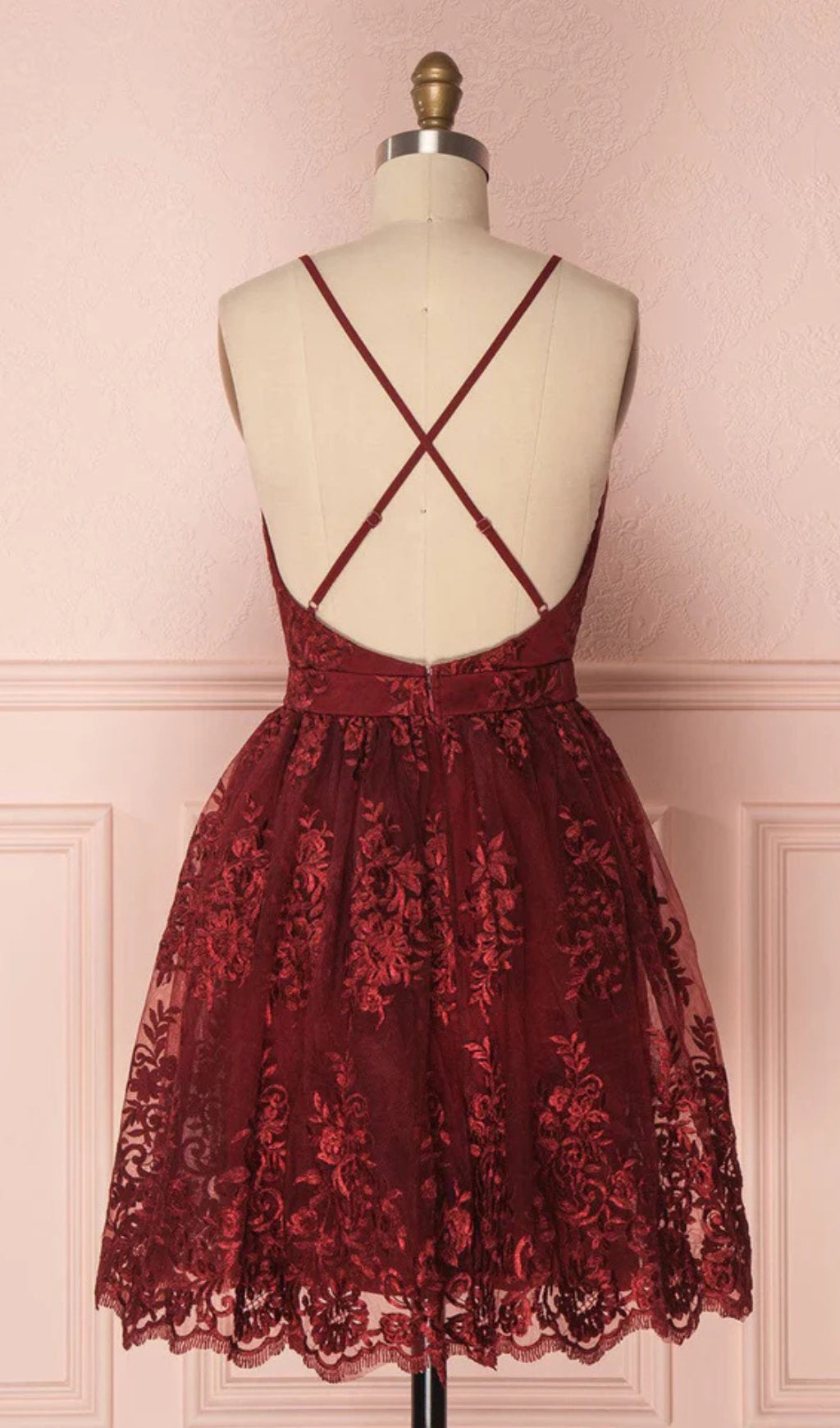 V Neck Tulle Lace Short Burgundy Prom Dresses Flowering Girl