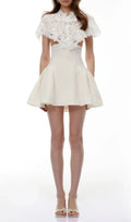 Mandana White Lace Mini Dress with Cape Flowering Girl
