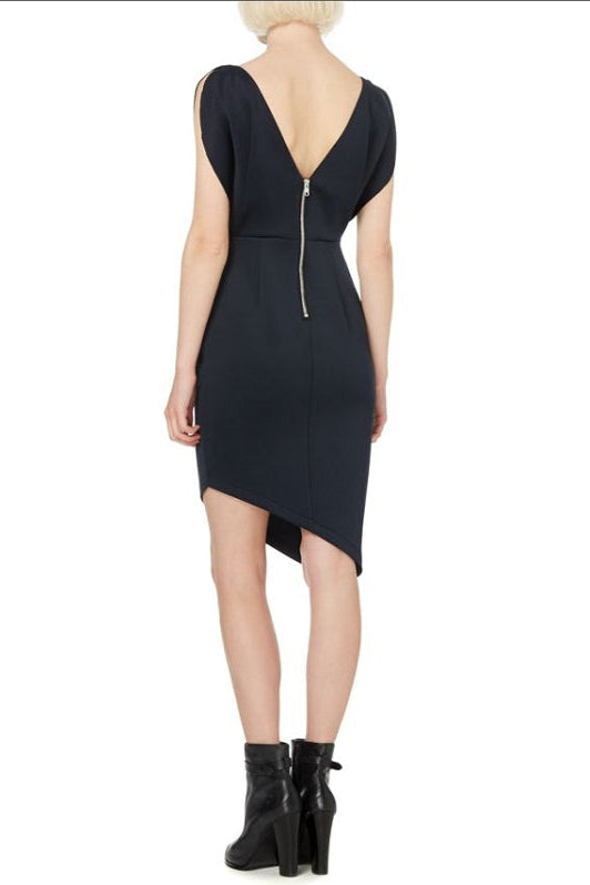 Irregular cutting sleeveless slim mini dress in black Flowering Girl