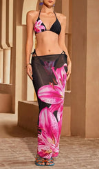 Grynn Floral Bikini Three Piece Set In Black Flowering Girl