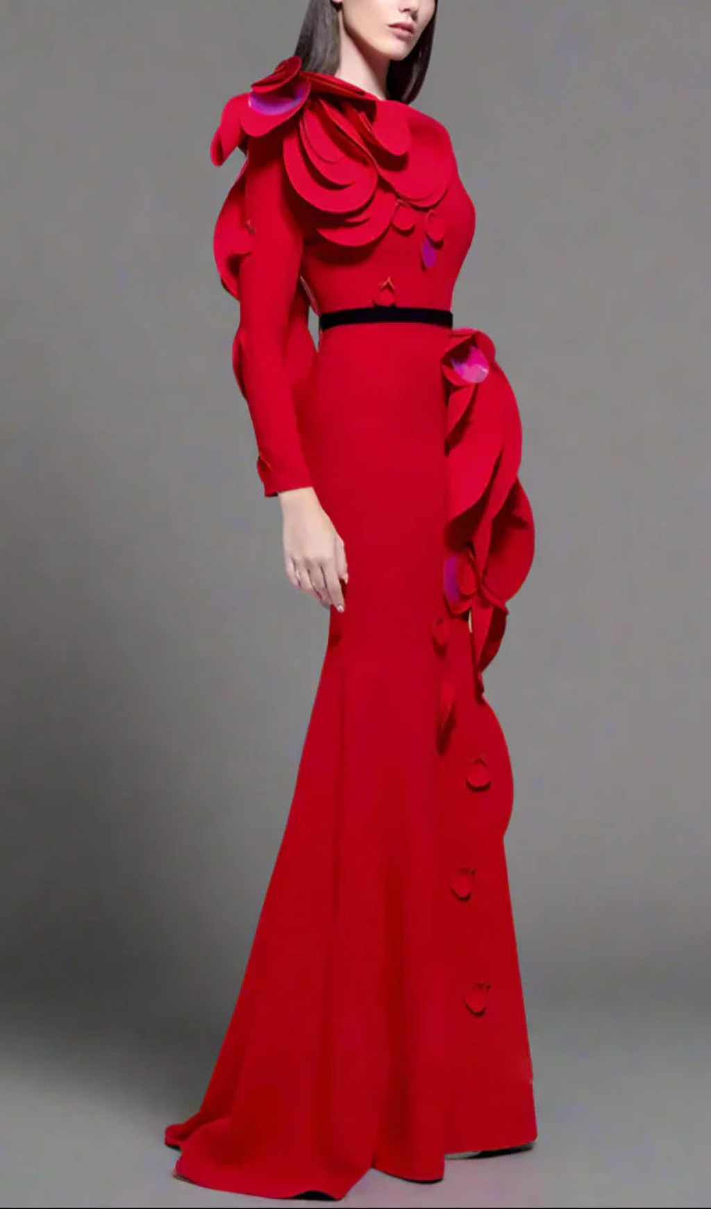 floral belted maxi dress in red Flowering Girl