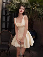bernice backless pleated puffy Mini Dress - Champagne Flowering Girl