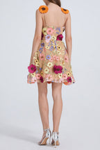Georgia 3d Floral Lace Mini Dress In Apricot Flowering Girl