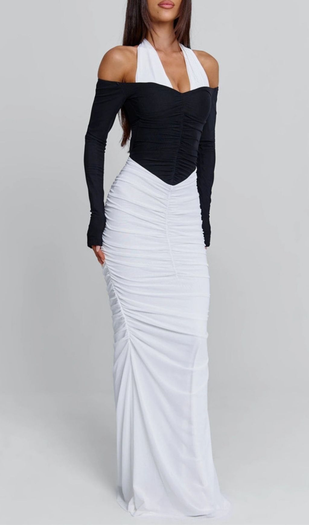 Kapri Halter Ruched Long Sleeve Maxi Dress Flowering Girl