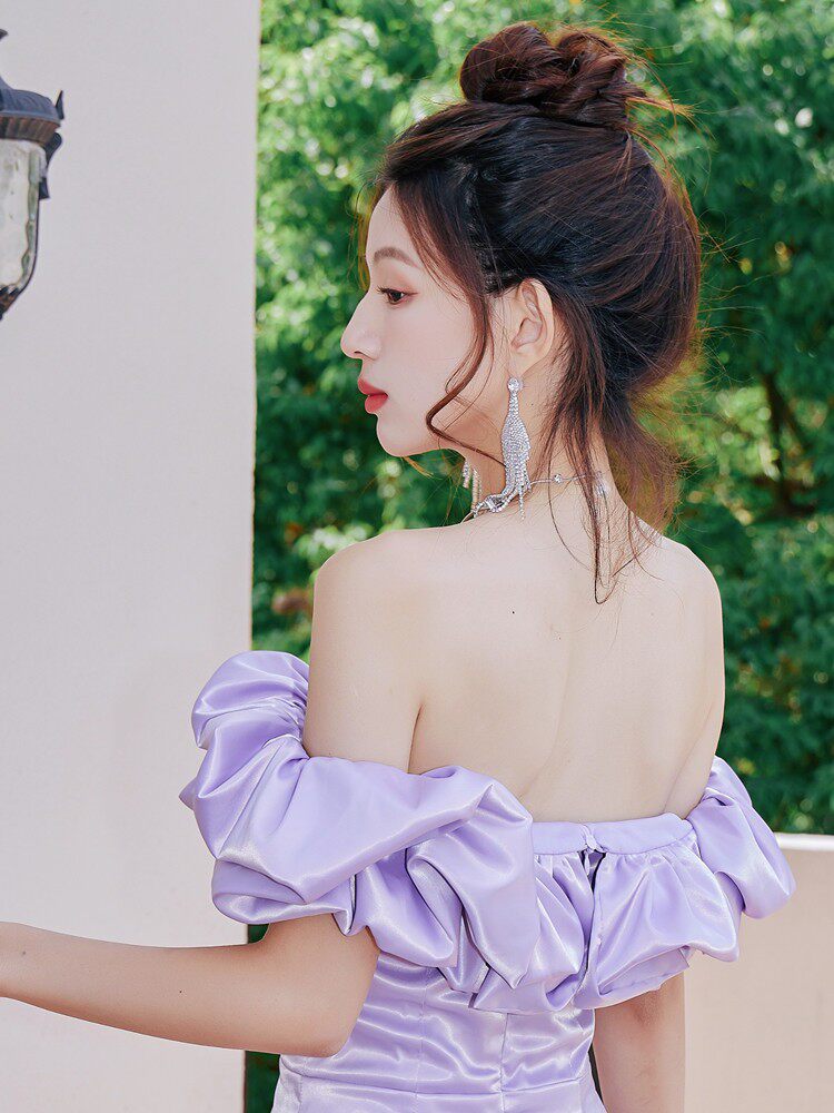 Dolores Ruffle Strapless Mini Dress-Purple Flowering Girl