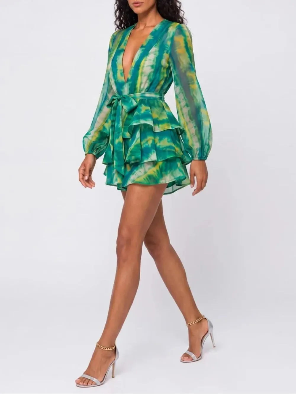 Kormian V Neck Ruffle Mini Dress Flowering Girl