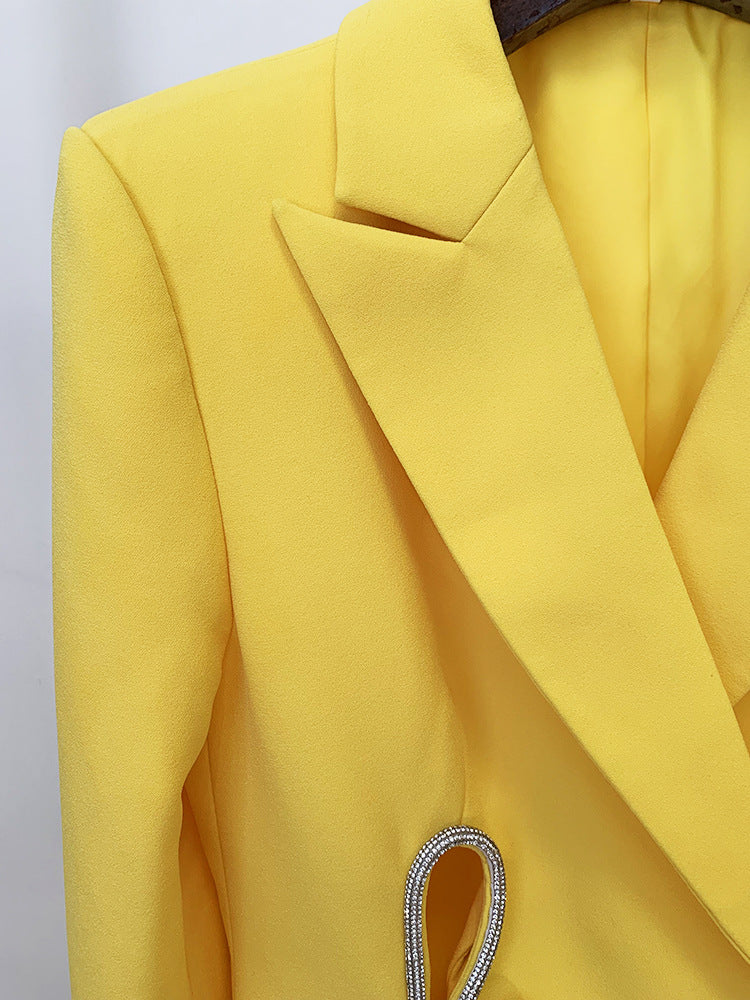 Yellow Double Breasted Pantsuit Flowering Girl