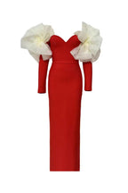 sarah Off Shoulder Flower Bandage Maxi Dress In Red Flowering Girl