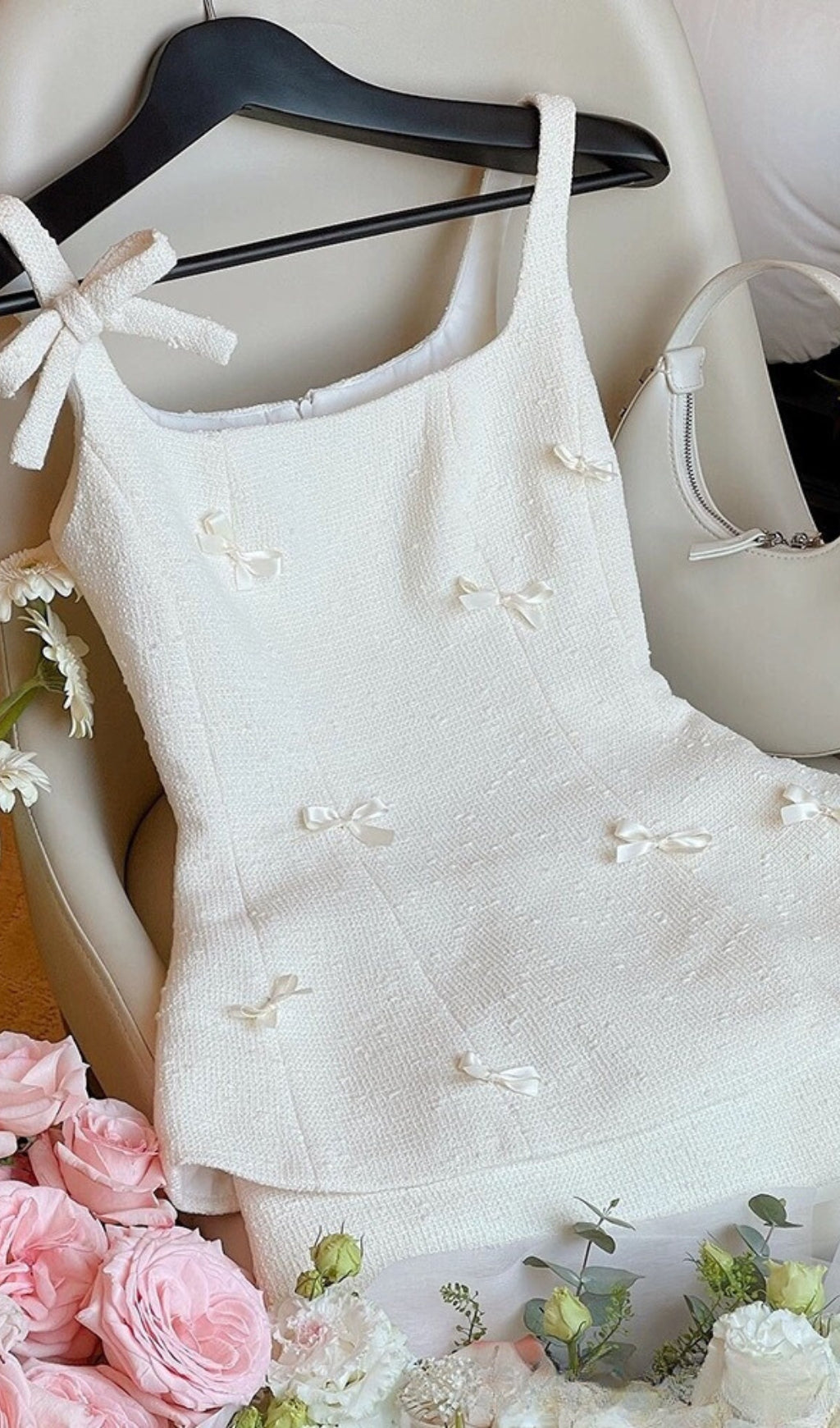 Cian White Bow Two-Piece Set Flowering Girl