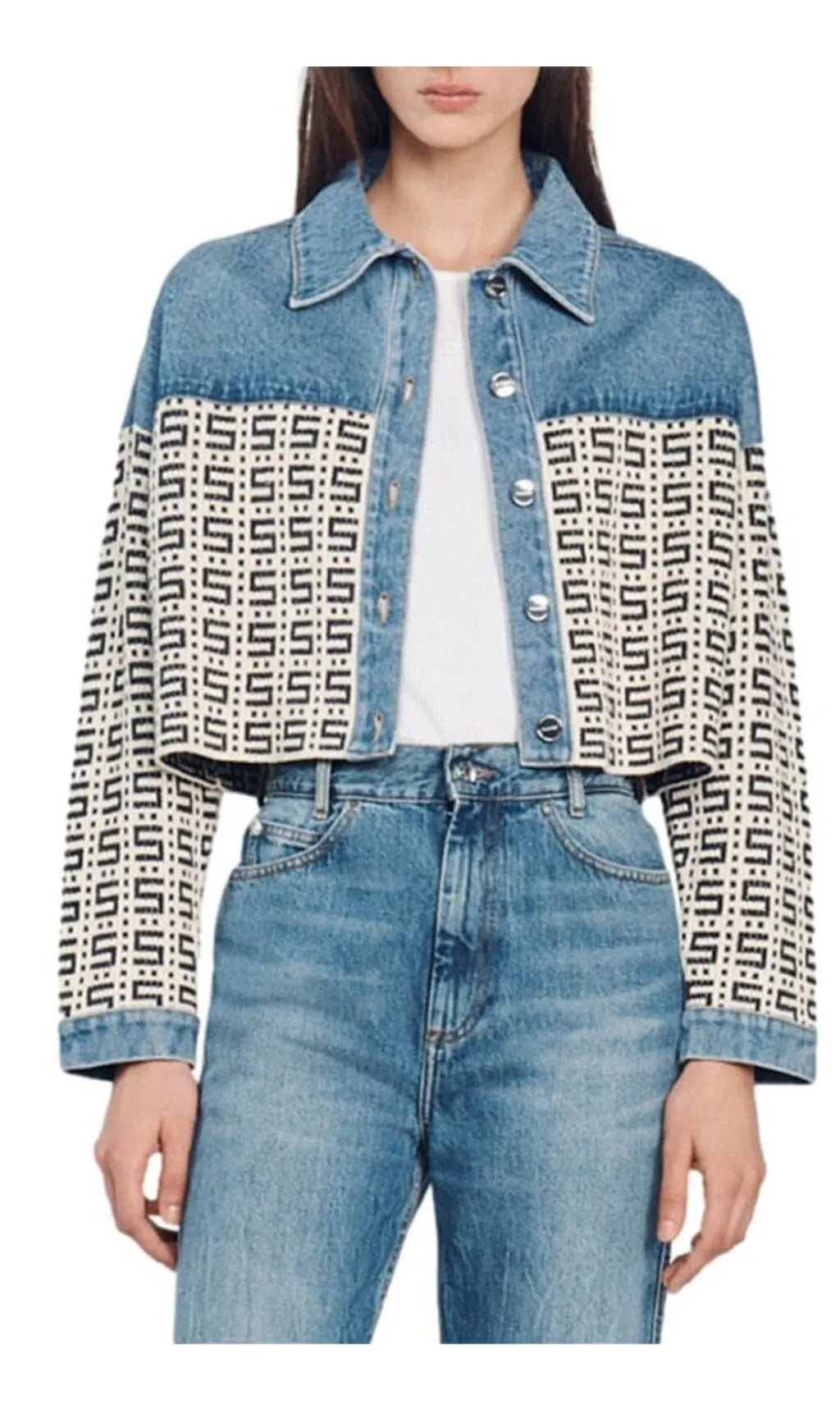 CORDOUE LOGO JACQUARD DENIM CROPPED JACKET Flowering Girl