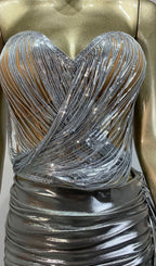 Haylia Silver Strapless Corset Sequin Two-Piece Set Flowering Girl