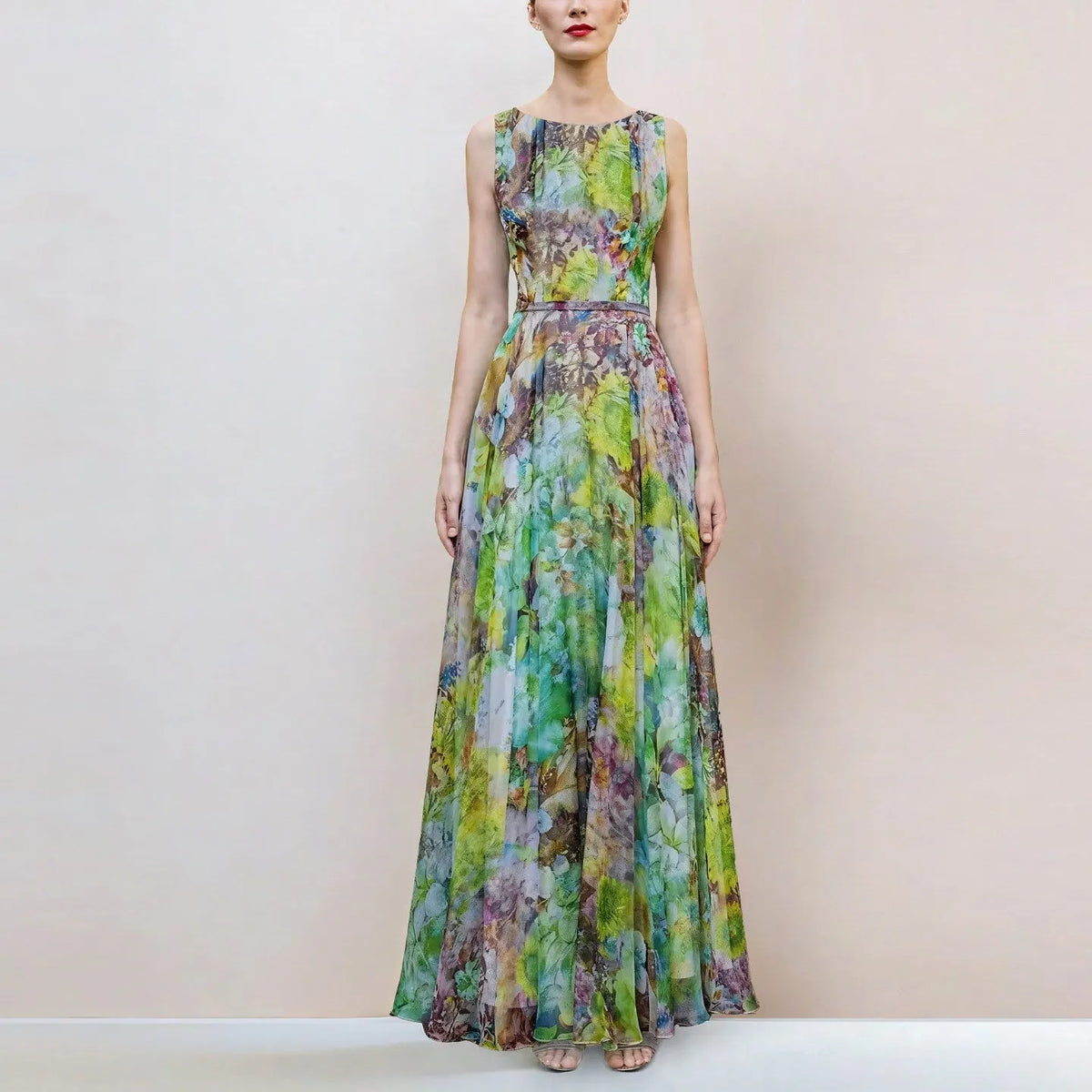 Green Flower Sleeveless Large Swing Maxi Dress Flowering Girl