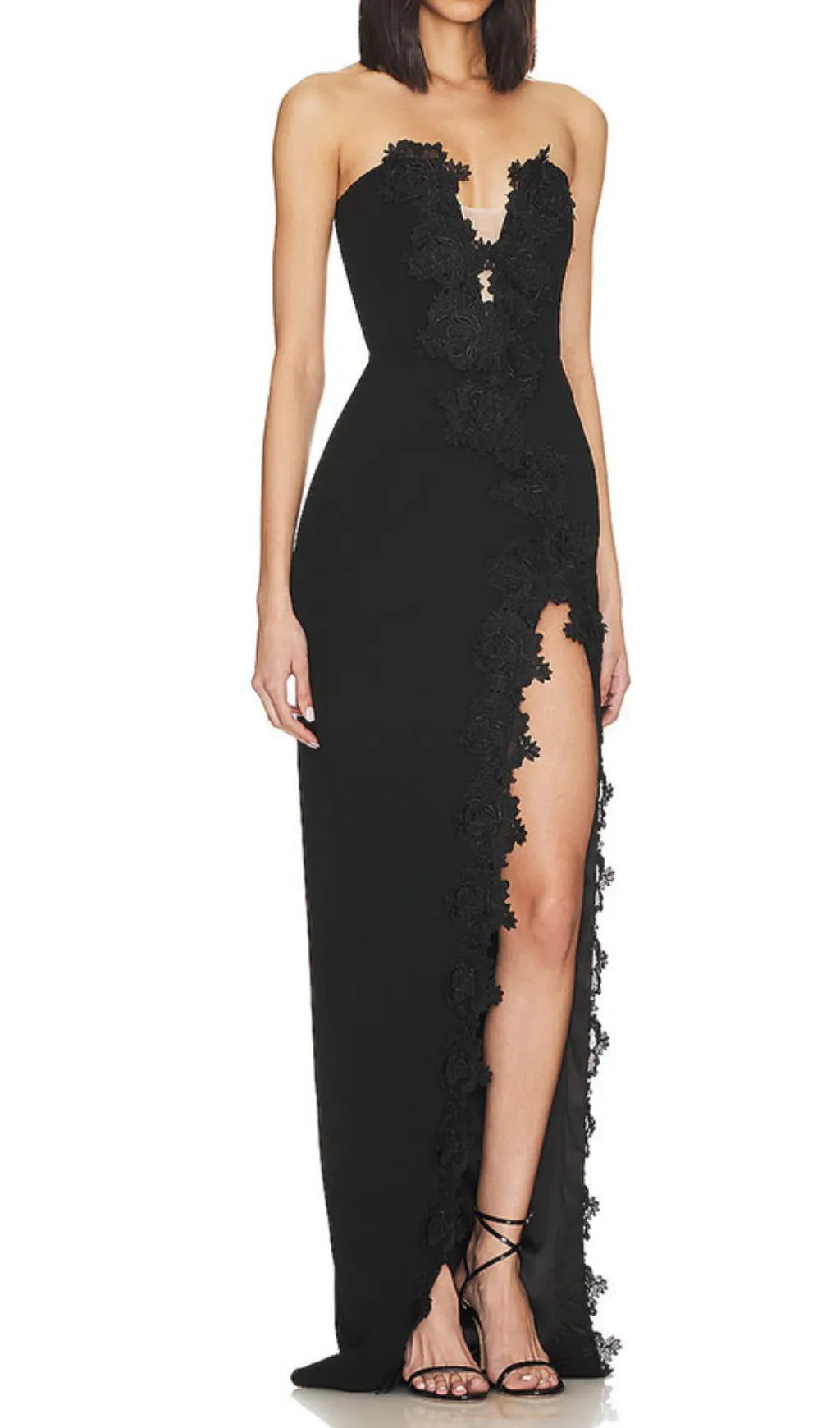Alfonsine Black High Split Strapless Gown Flowering Girl