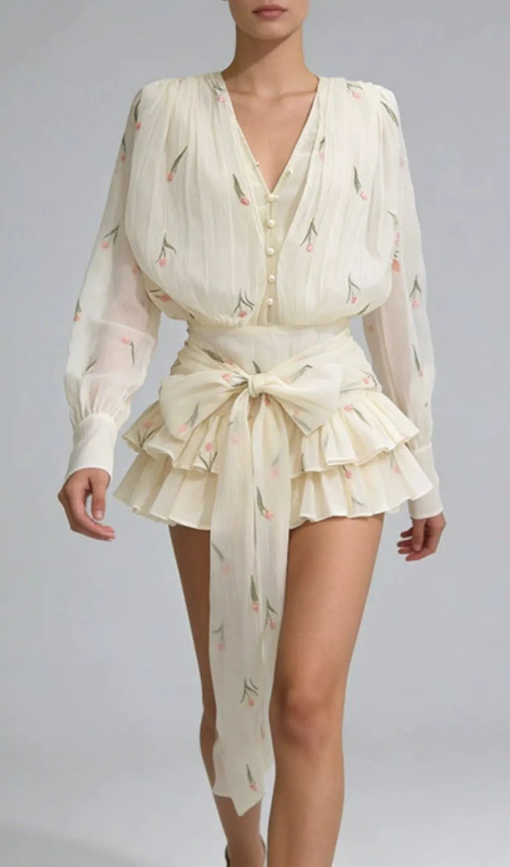 Junius Floral Long Sleeve Mini Dress Flowering Girl
