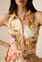 Multicolor Embroidery Print Maxi Shirt Dress Flowering Girl