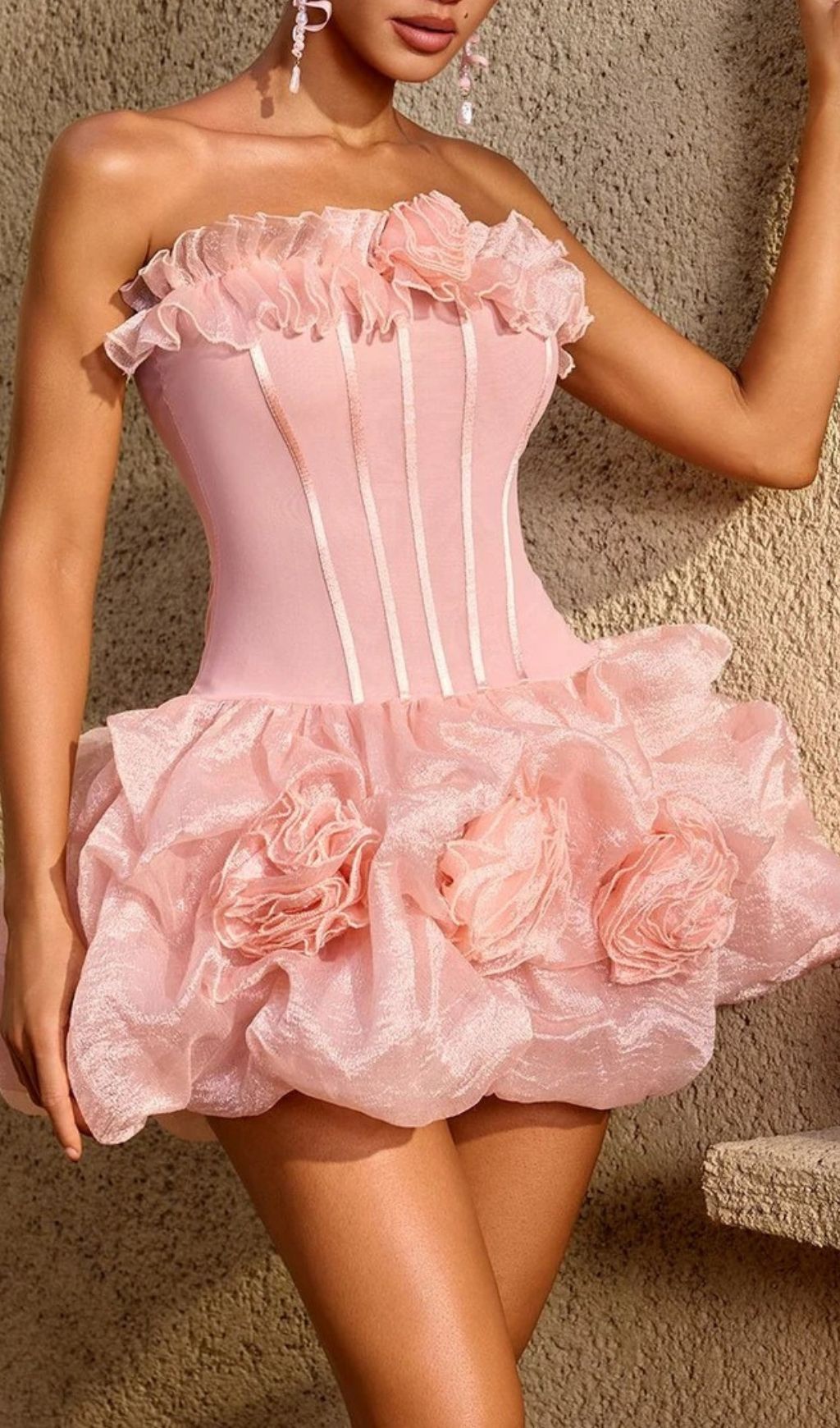 Uldravis Strapless Flower Bubble Mini Dress Flowering Girl