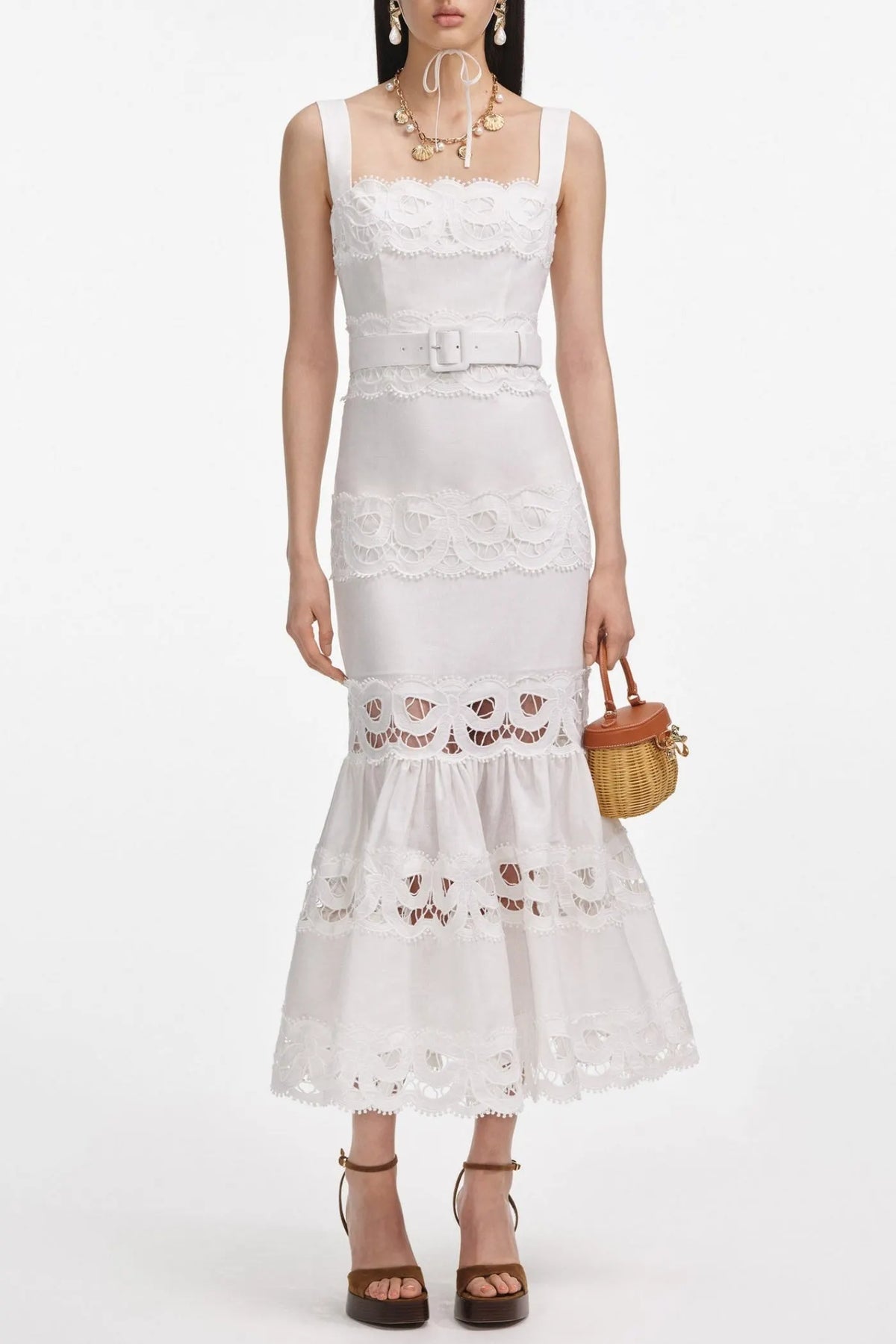 Keane Lace Insert Belted Midi Dress Flowering Girl