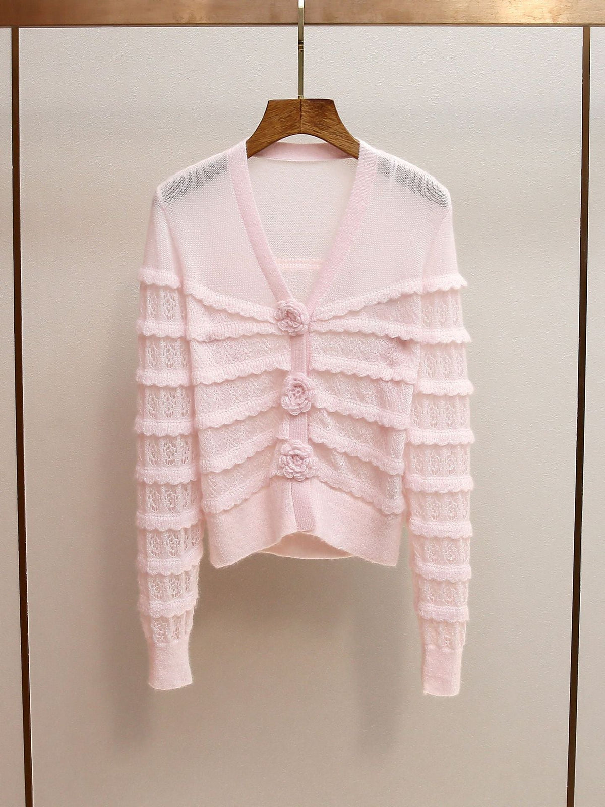 Light Pink Lightweight Fitted, Cropped Cardigan Flowering Girl
