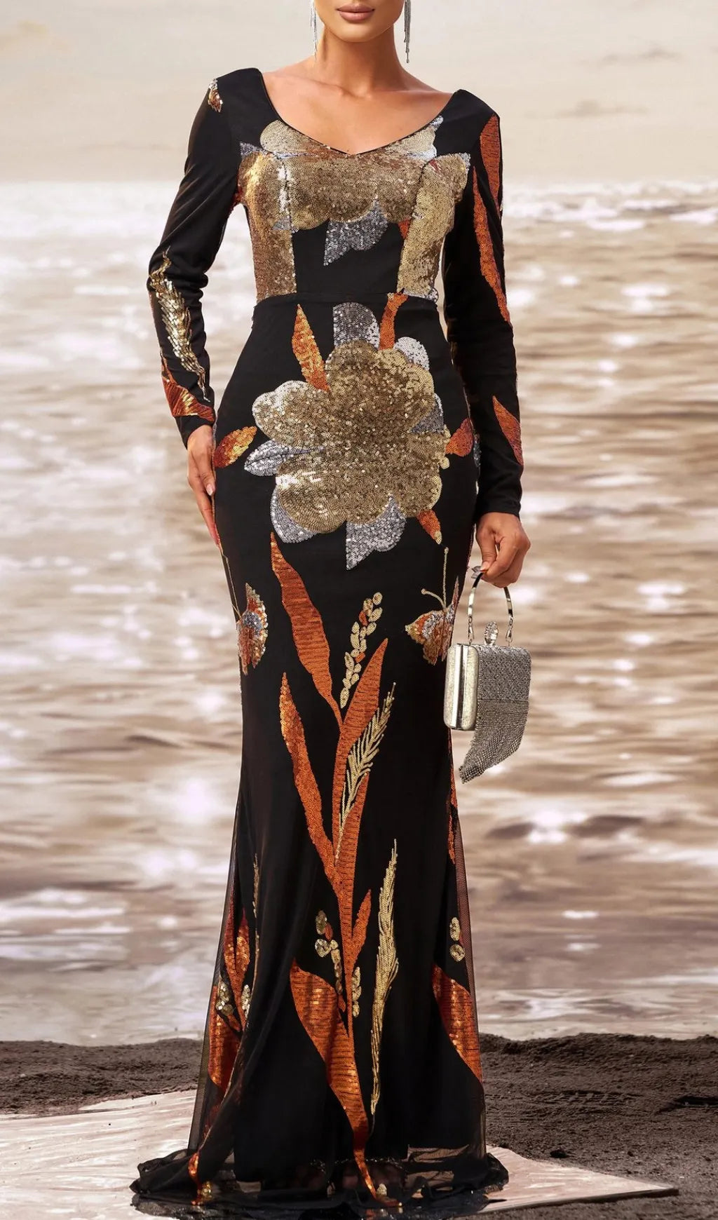Debby Long Sleeve Sequin Maxi Dress Flowering Girl