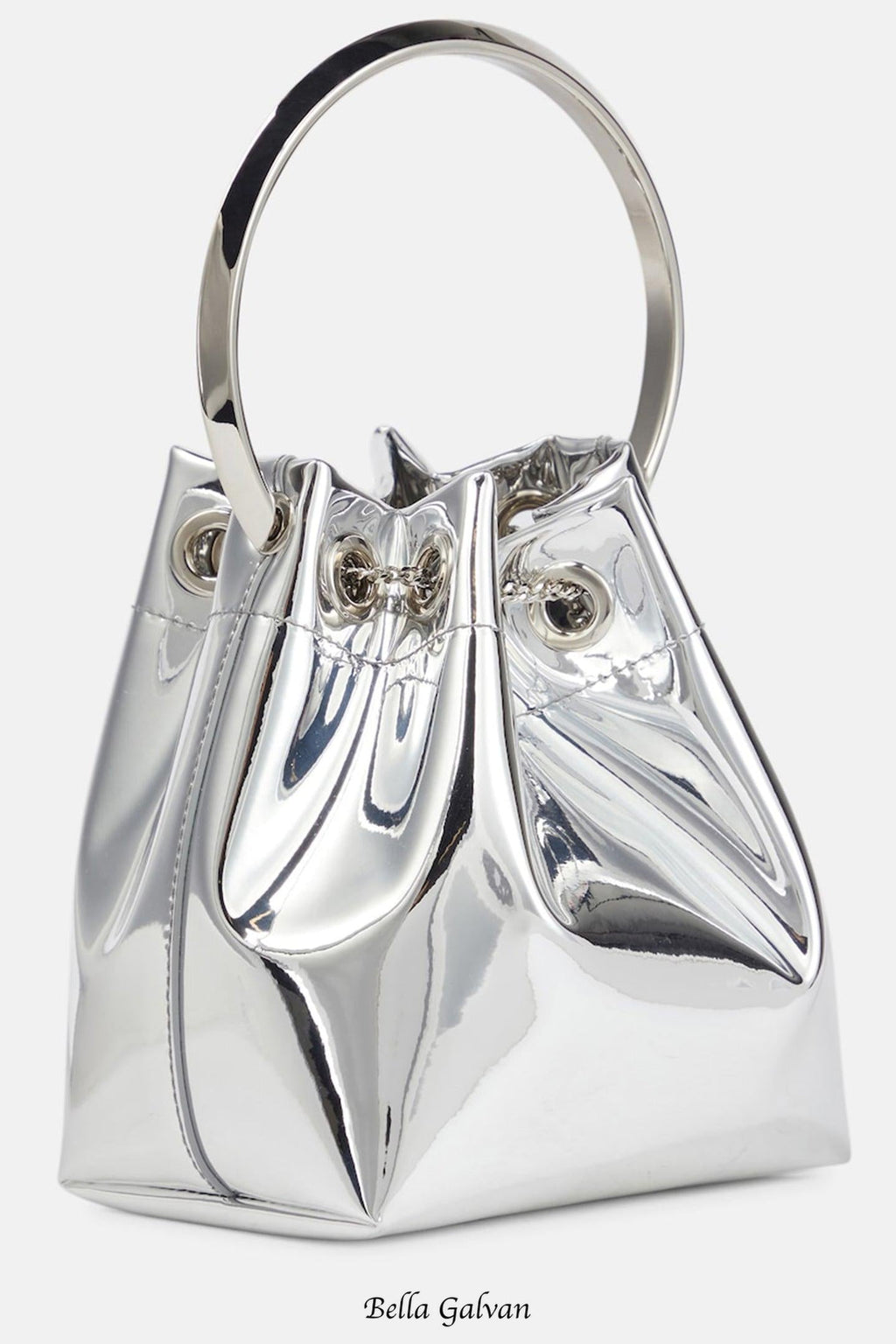 Metallic Round Handles Bucket Bag Flowering Girl