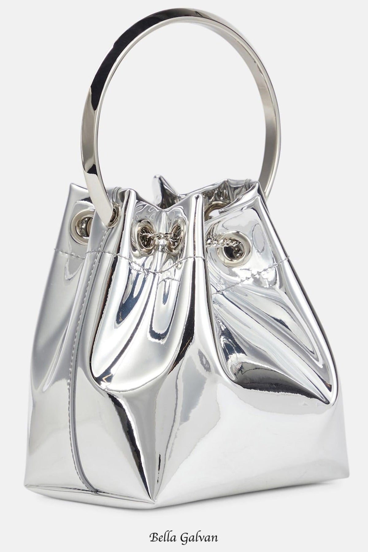 Metallic Round Handles Bucket Bag Flowering Girl