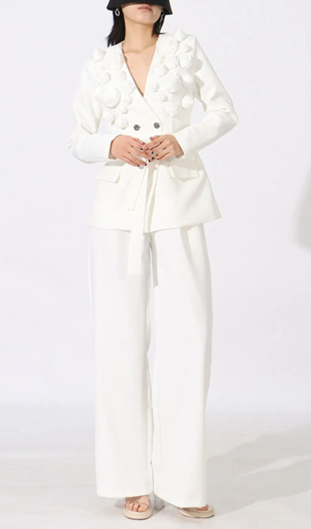 Elda White Flower Blazer & Pants Set Flowering Girl