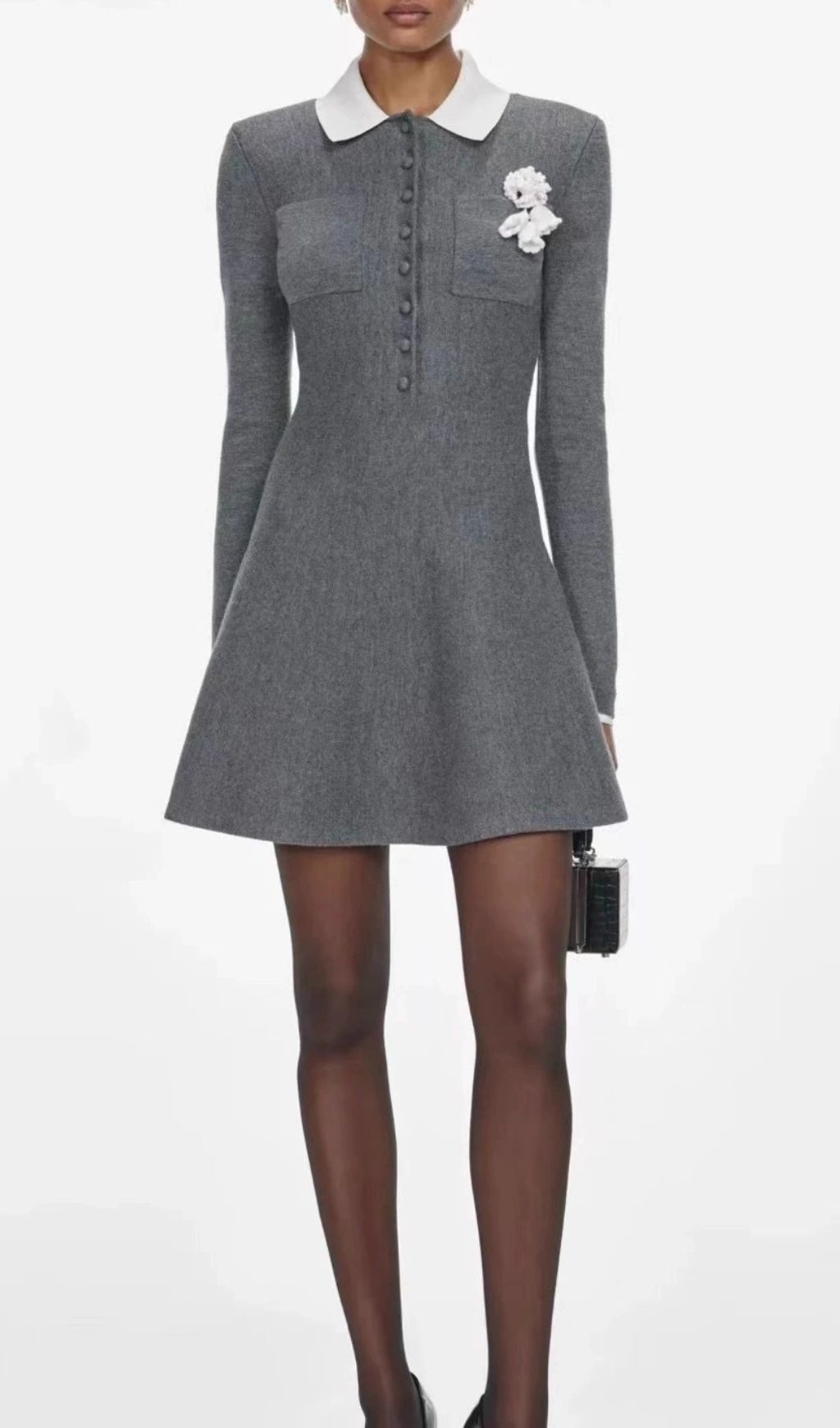 Hélio Grey Long Sleeve Knit Mini Dress Flowering Girl