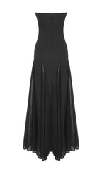 Strapless Mesh Insert A Line Maxi Dress Black Flowering Girl