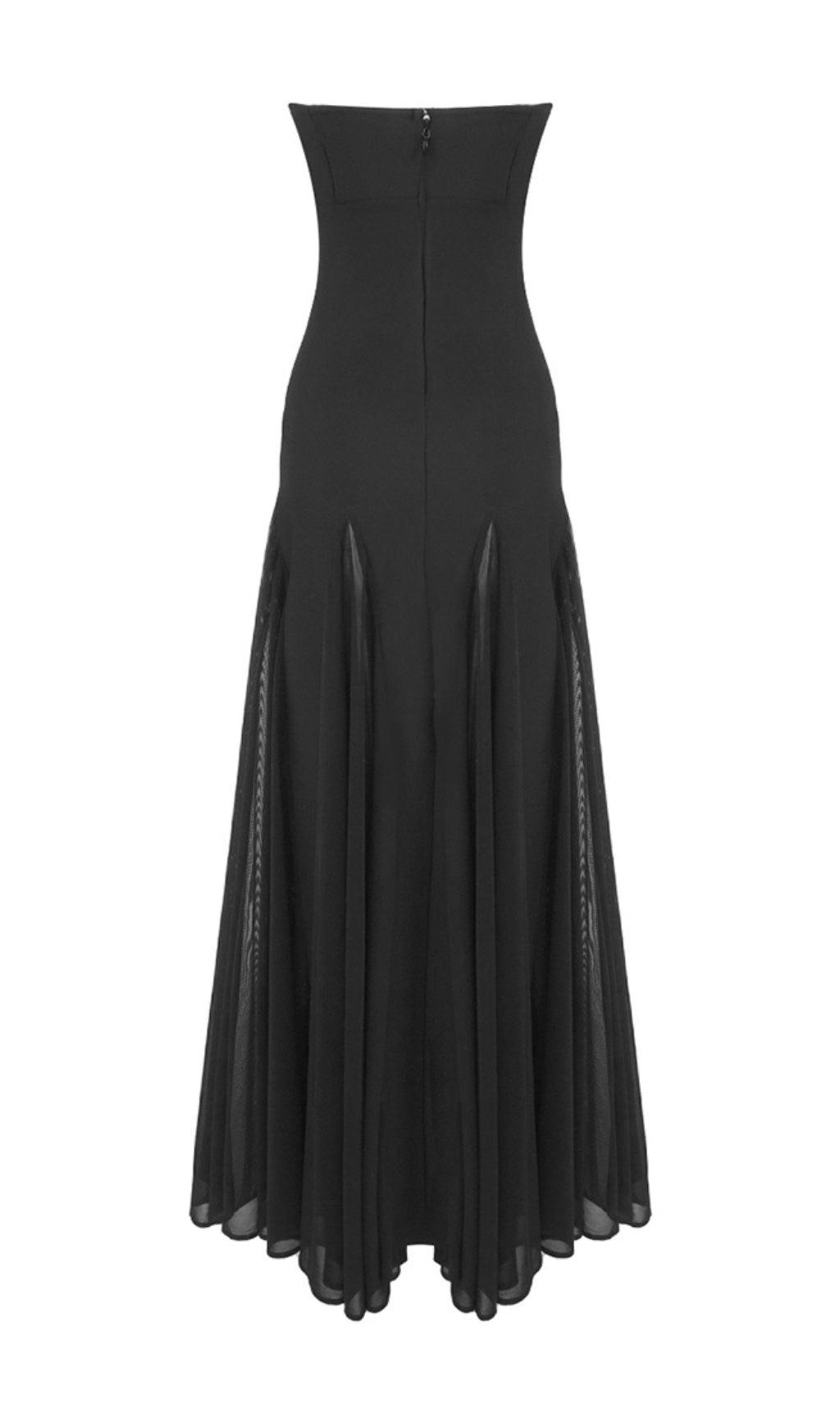 Strapless Mesh Insert A Line Maxi Dress Black Flowering Girl