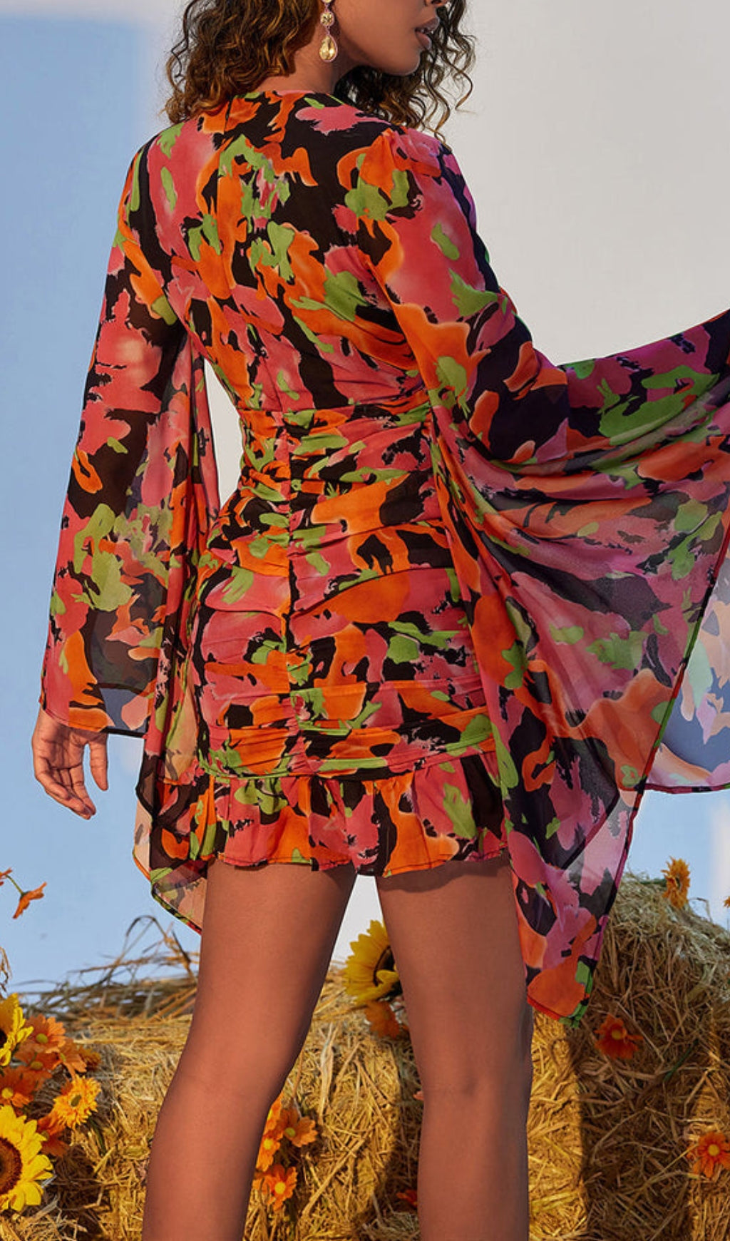 Printed Ruffle Mesh Dress Flowering Girl