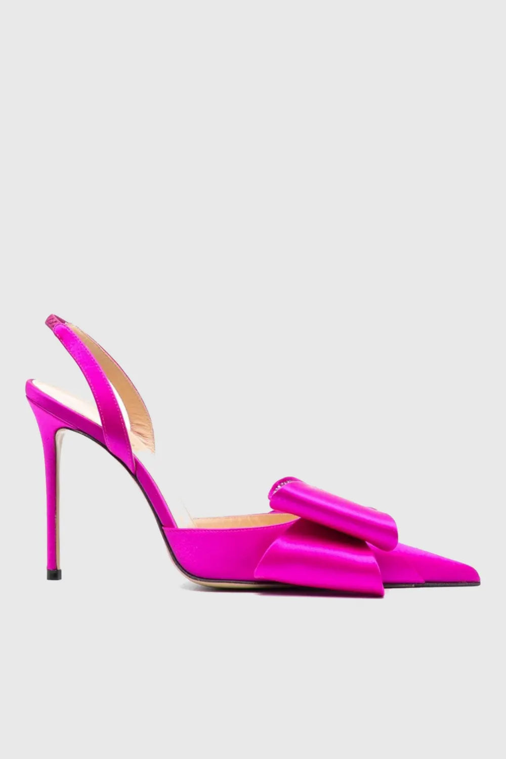Violeta Bow-embellished Satin Slingback Pumps - Pink Flowering Girl