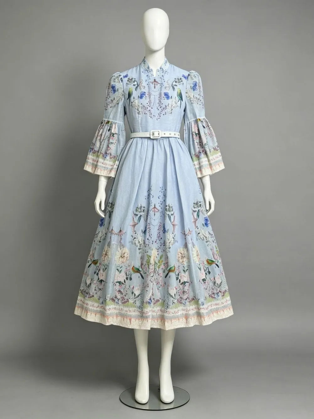 Marleigh Blue Long Sleeve Printed Midi Dress Flowering Girl
