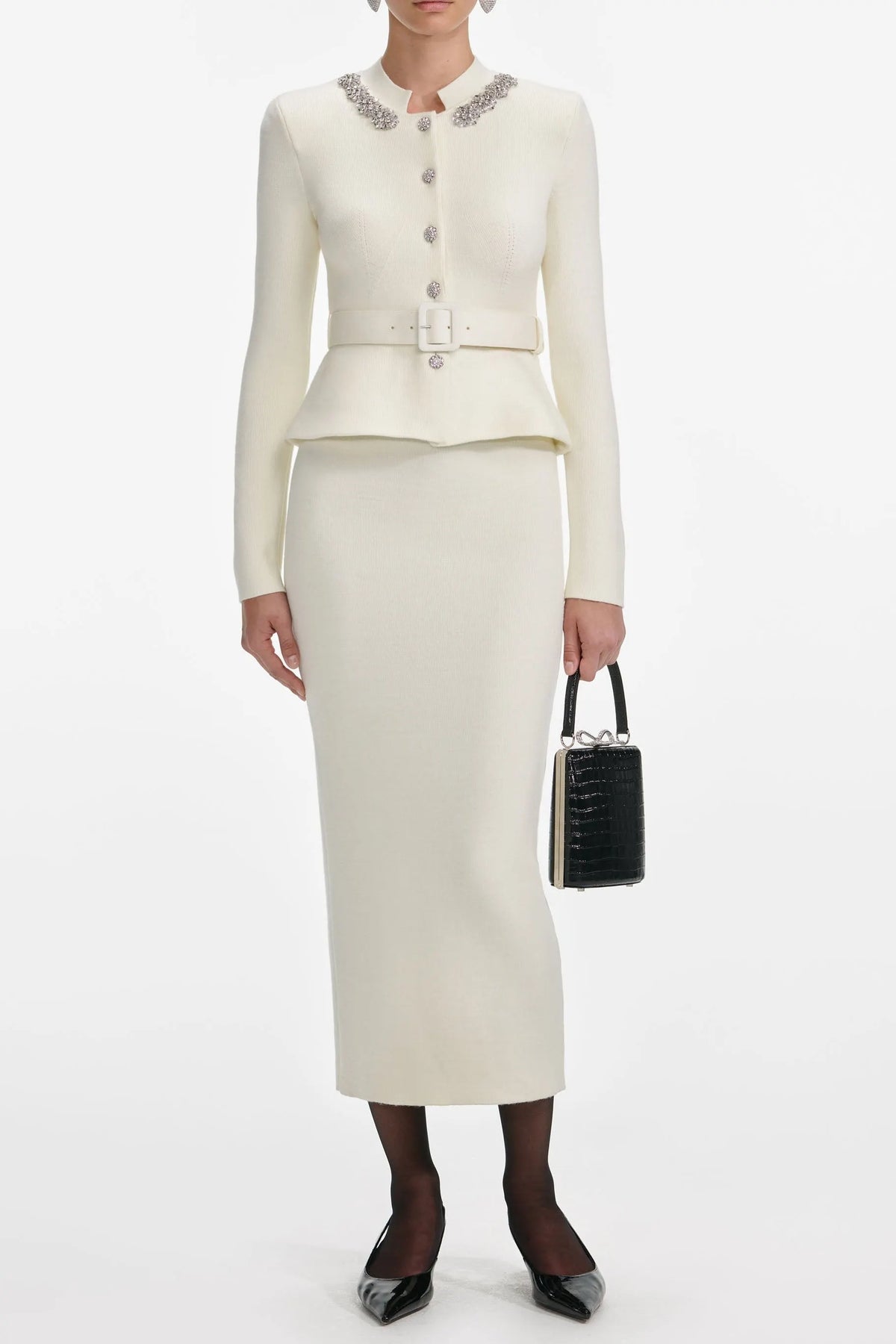 Harriet Cream Wool Peplum Knit Midi Dress Flowering Girl