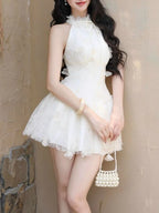 Halter Lace Mini Dress Flowering Girl
