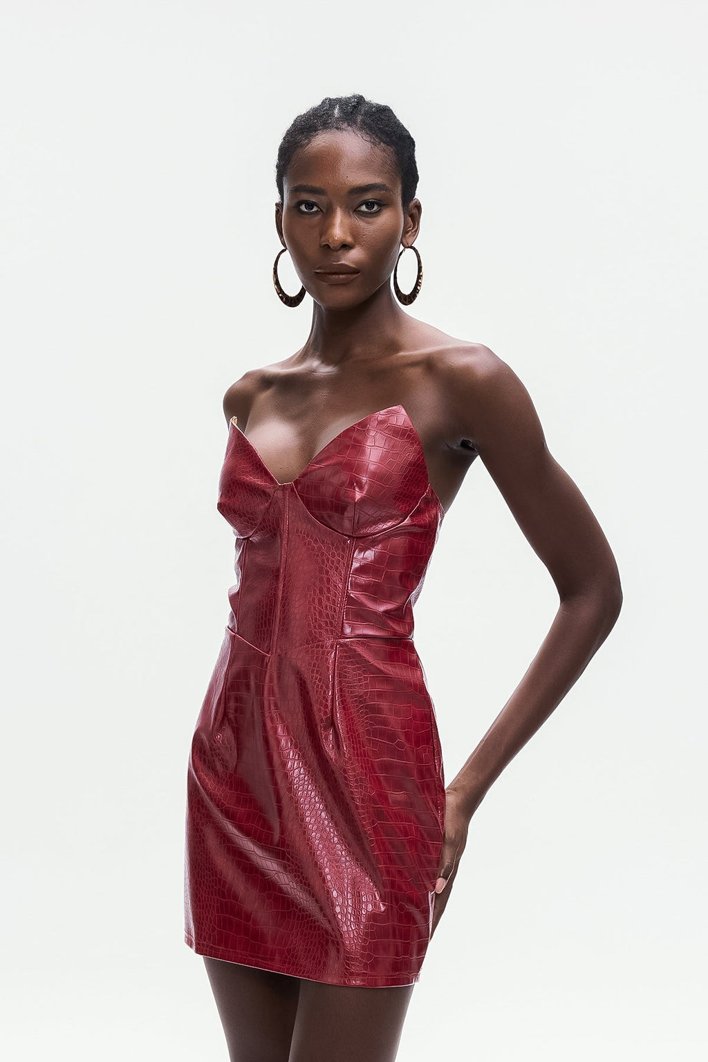 Janice Crocodile Pattern Strapless Leather Mini Dress Flowering Girl