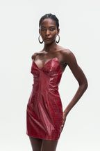 Janice Crocodile Pattern Strapless Leather Mini Dress Flowering Girl