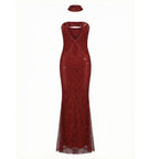 Sherry Rhinestone Embellished Cutout Sequin Strapless Maxi Dress - Red Flowering Girl