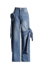 Hussain Blue Bow Denim Pants Flowering Girl