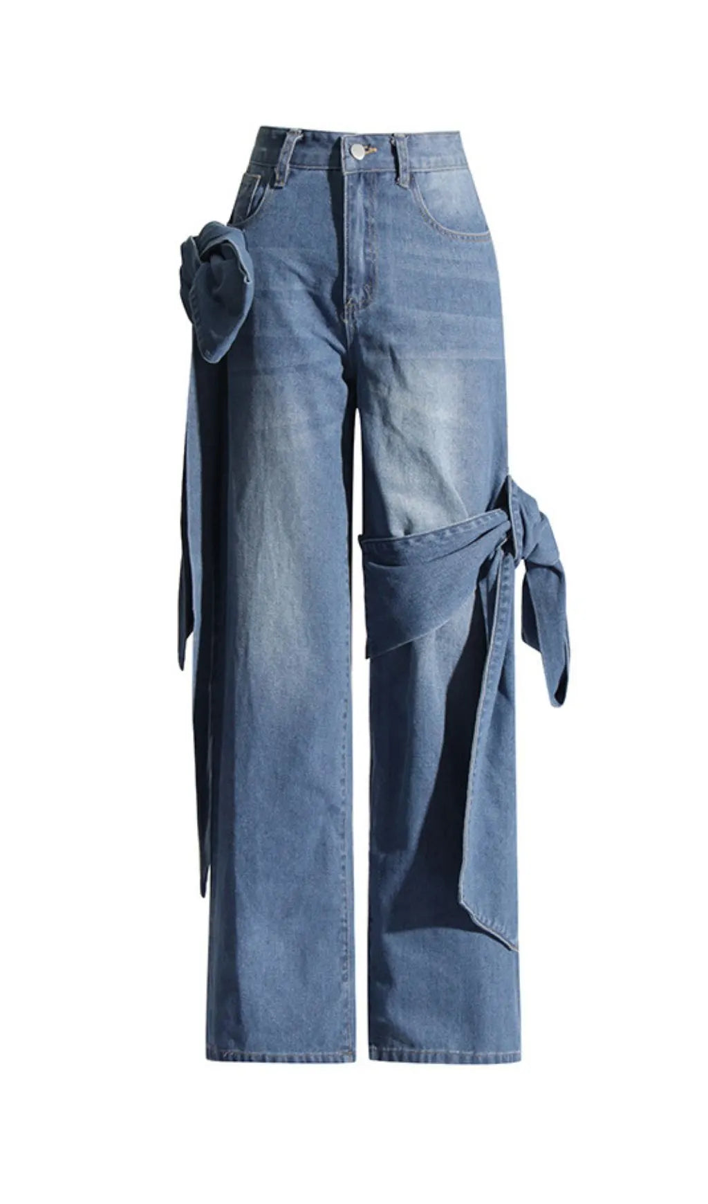 Hussain Blue Bow Denim Pants Flowering Girl