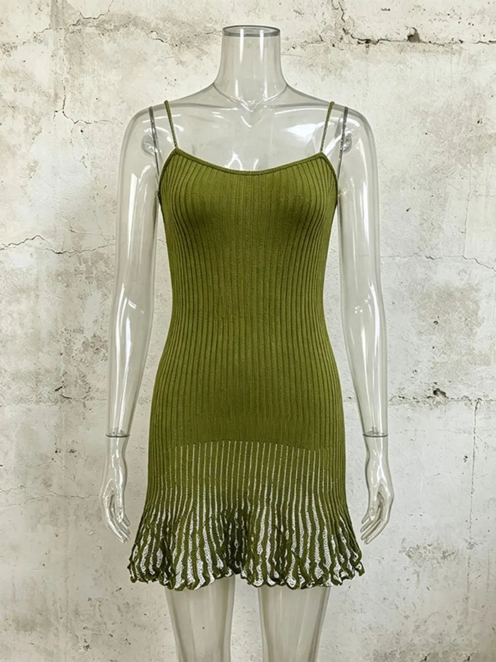 Matilde Green Spaghetti Knitted Mini Dress Flowering Girl