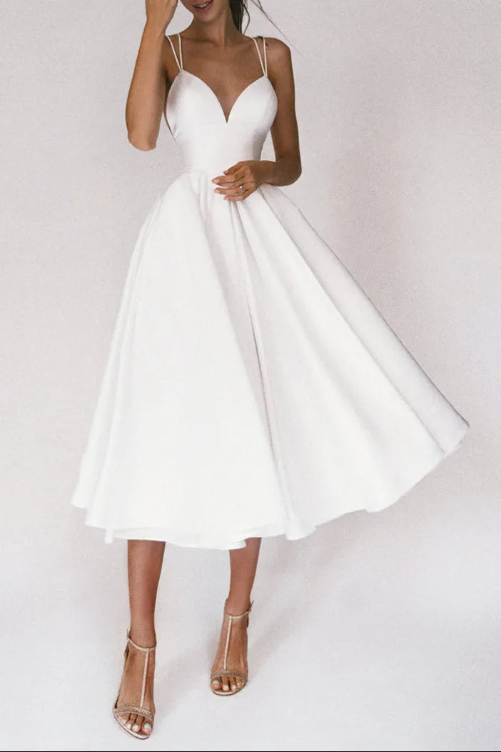 Aisle Soft White Satin Midi Dress Flowering Girl