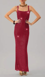 Jouncegrid Backless Rhinestone Maxi Dress In Red Flowering Girl