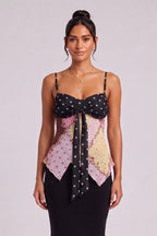 Black Sheer Chiffon Fitted Bodice with Asymmetrical Handkerchief Hem Camisole Top Flowering Girl
