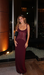 Mesh Insert Maxi Dress Burgundy Flowering Girl