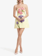 Michal Yellow Strapless Flower Mini Dress Flowering Girl