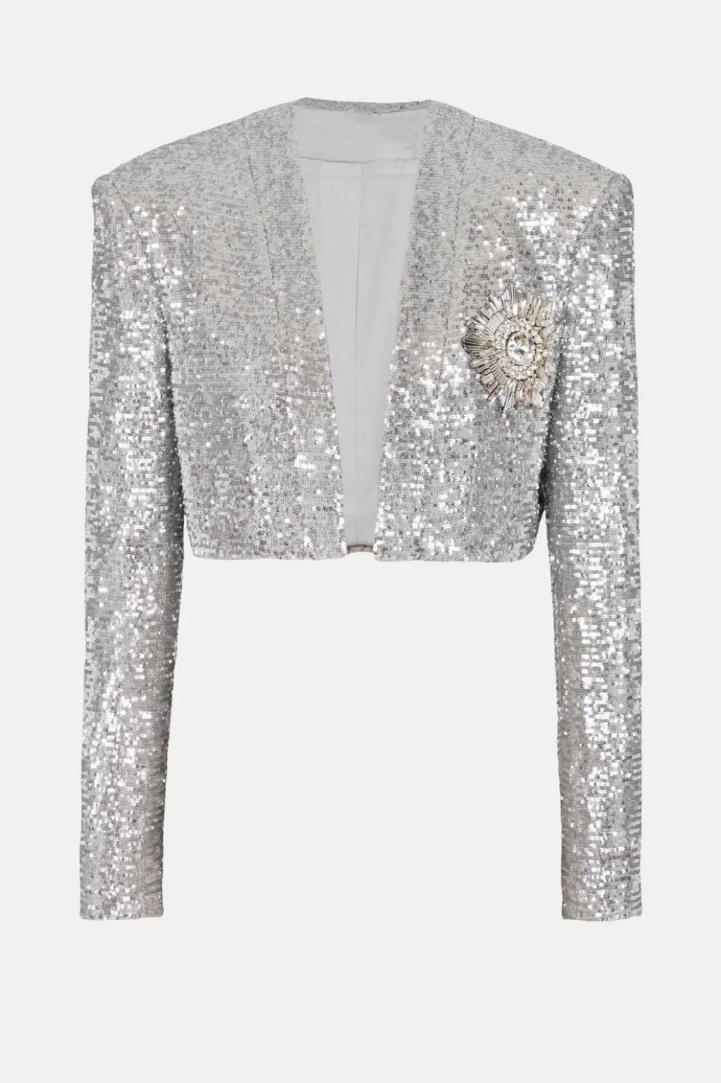 Sequin Cropped Blazer in silver Flowering Girl