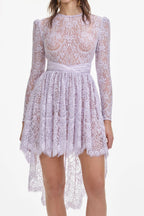 Sabrina Lilac Long Sleeve Lace Satin Mini Dress Flowering Girl