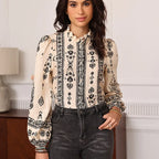 Bohemian Print Shir Stand-Up Collar Fungus Edge Flowering Girl